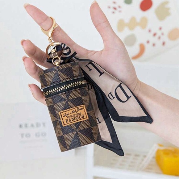 Handbags - Triangle Embossed Bag Charm With Twilly Scarf Zipper Bag